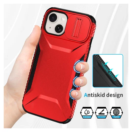 Apple iPhone 15 Hoesje Camera Slider Back Cover Schokbestendig Rood afbeelding 7
