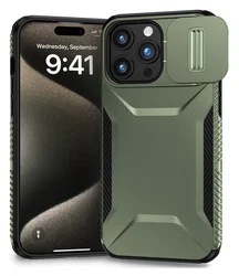 Apple iPhone 15 Pro Max Hoesje Camera Slider Back Cover Schokbestendig Groen afbeelding