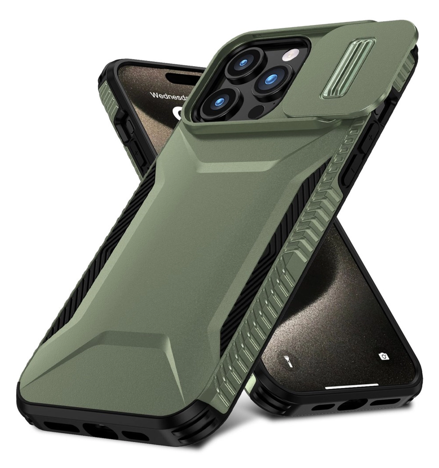 Apple iPhone 15 Pro Max Hoesje Camera Slider Back Cover Schokbestendig Groen afbeelding 2