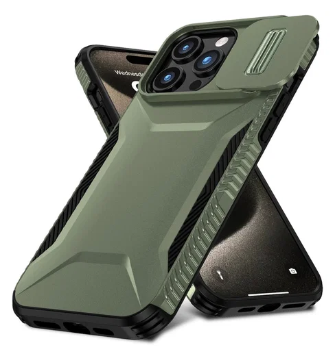 Apple iPhone 15 Pro Max Hoesje Camera Slider Back Cover Schokbestendig Groen afbeelding 2