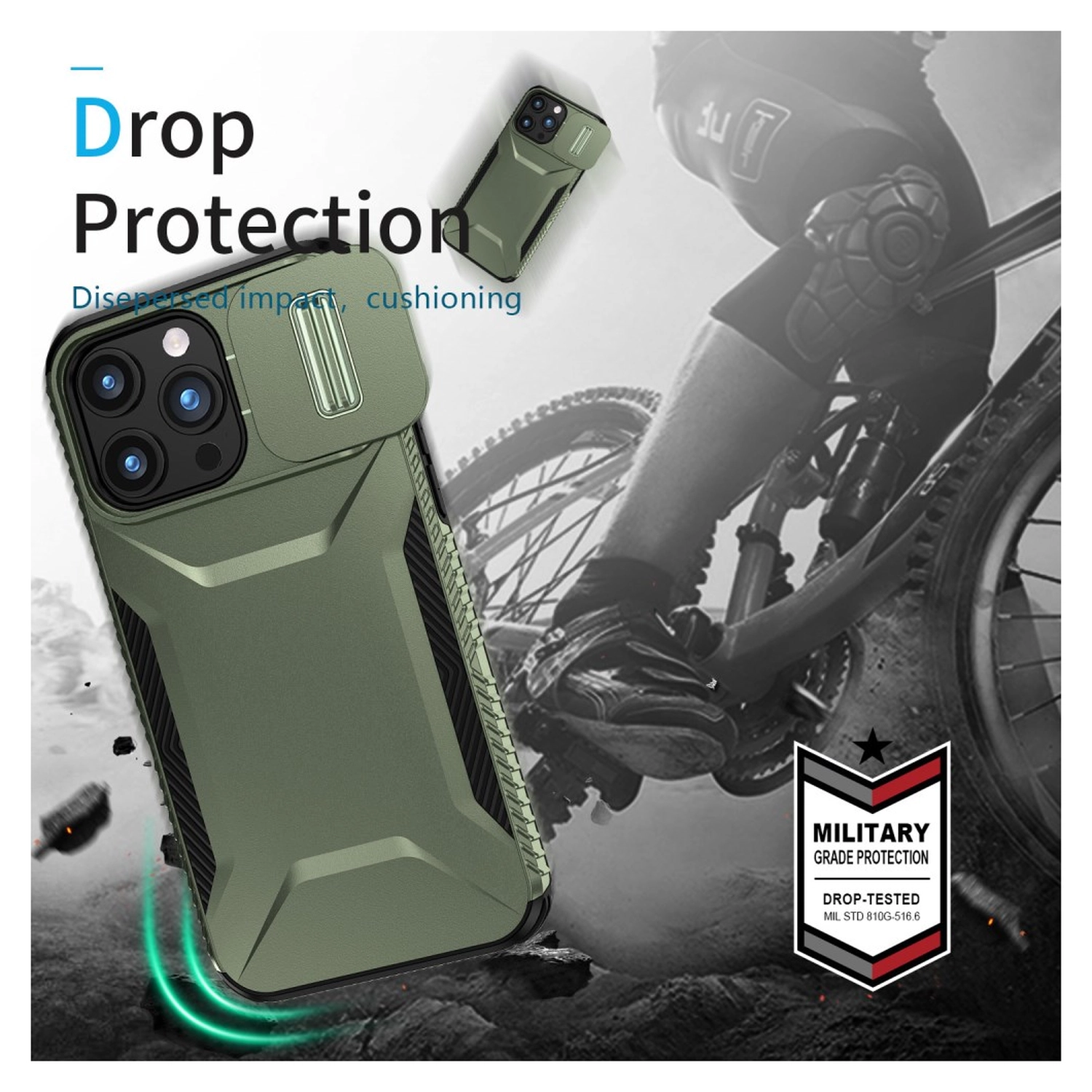 Apple iPhone 15 Pro Max Hoesje Camera Slider Back Cover Schokbestendig Groen afbeelding 6