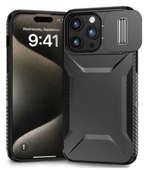 Apple iPhone 15 Pro Max Hoesje Camera Slider Back Cover Schokbestendig Zwart afbeelding
