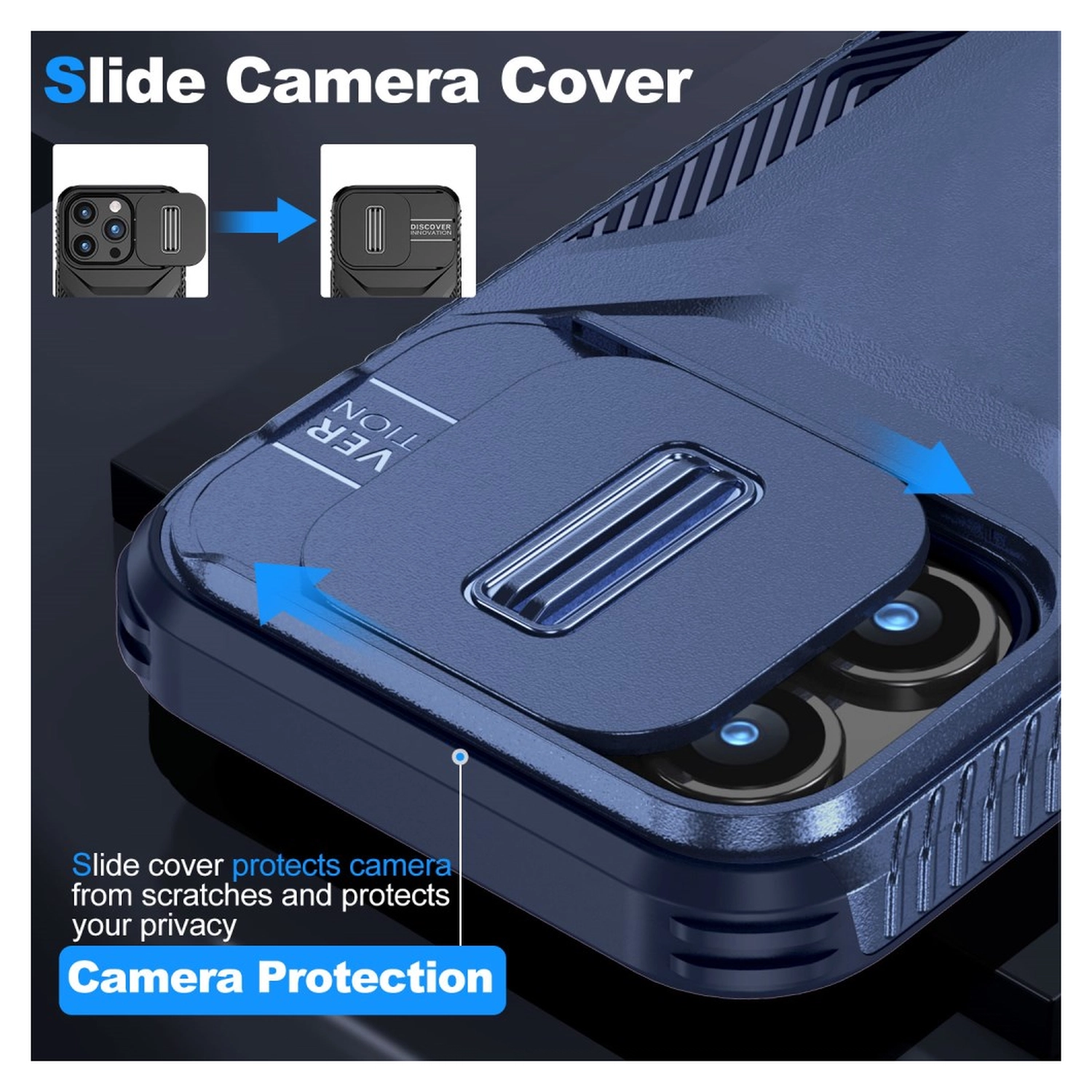 Apple iPhone 15 Pro Max Hoesje Camera Slider Back Cover Schokbestendig Blauw afbeelding 5