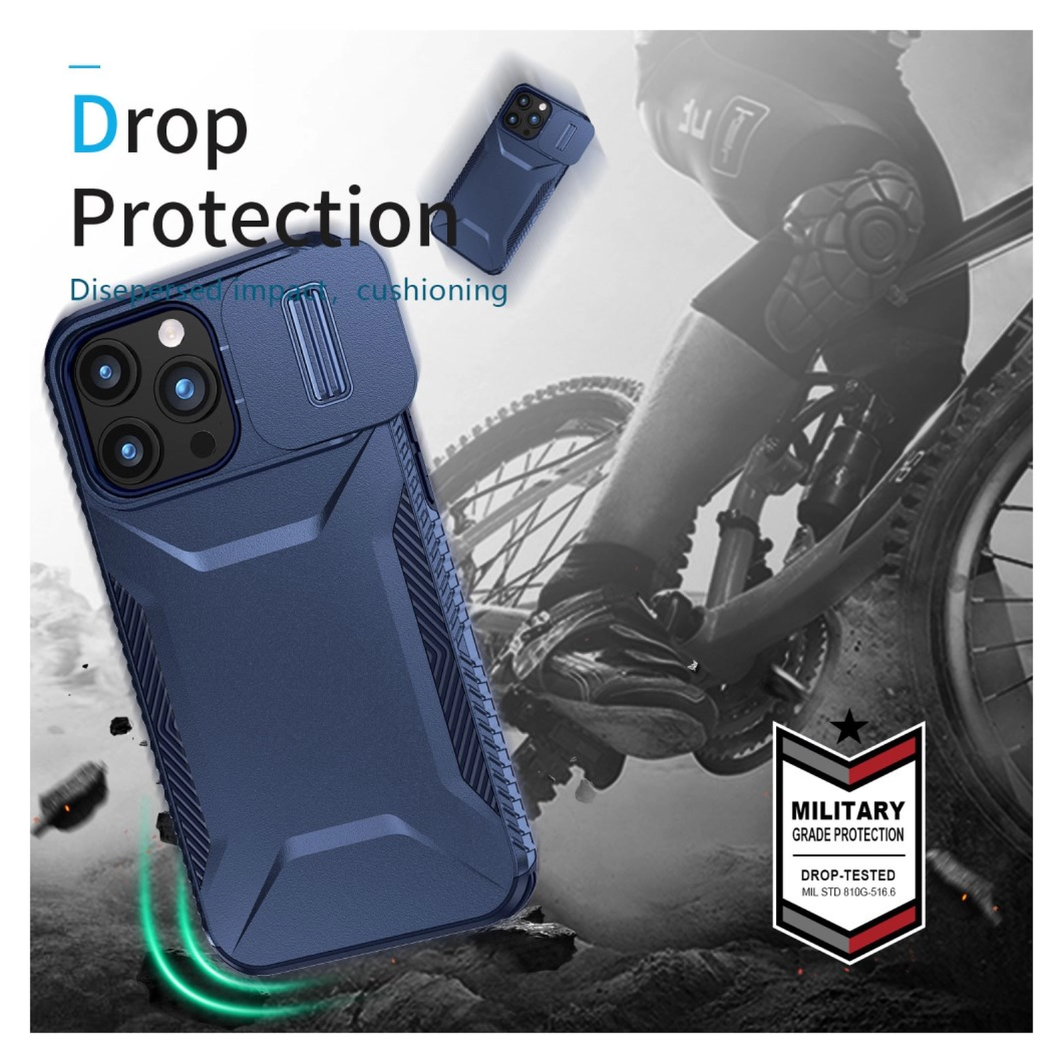 Apple iPhone 15 Pro Max Hoesje Camera Slider Back Cover Schokbestendig Blauw afbeelding 6