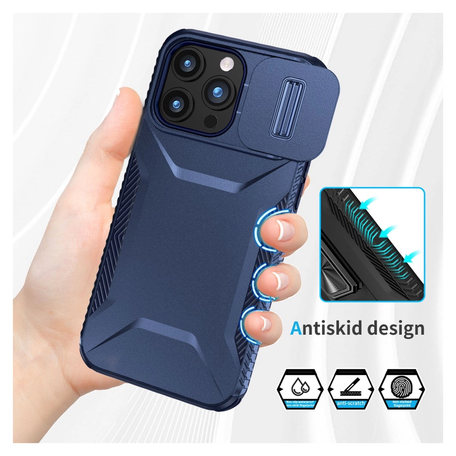 Apple iPhone 15 Pro Max Hoesje Camera Slider Back Cover Schokbestendig Blauw afbeelding 8