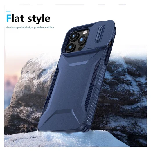 Apple iPhone 15 Pro Max Hoesje Camera Slider Back Cover Schokbestendig Blauw afbeelding 9