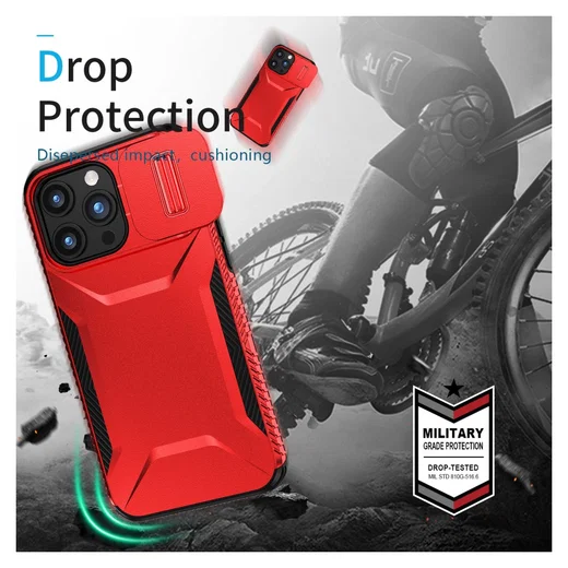 Apple iPhone 15 Pro Max Hoesje Camera Slider Back Cover Schokbestendig Rood afbeelding 6