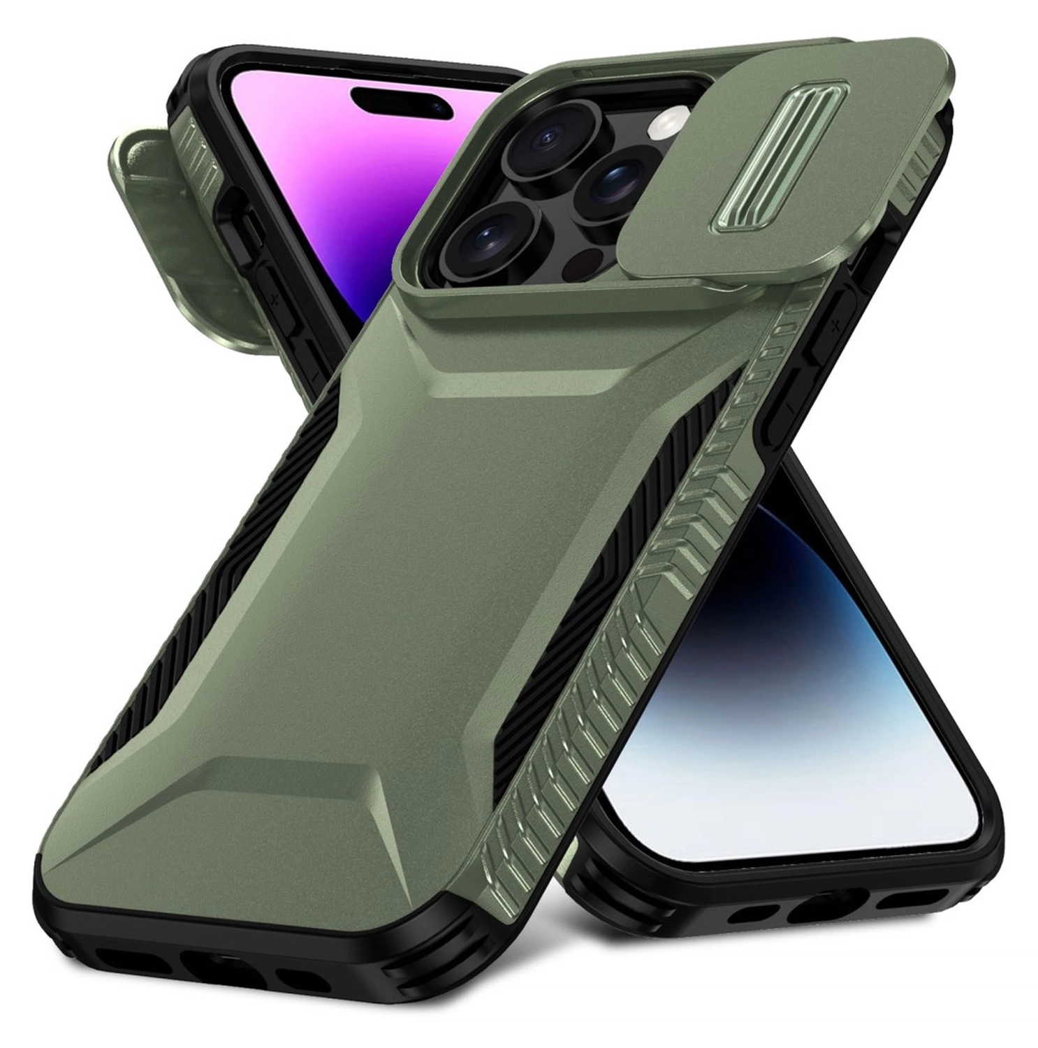 iPhone 14 Pro Hoesje Camera Slider Back Cover Schokbestendig Groen afbeelding 1