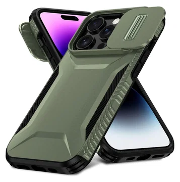 iPhone 14 Pro Hoesje Camera Slider Back Cover Schokbestendig Groen
