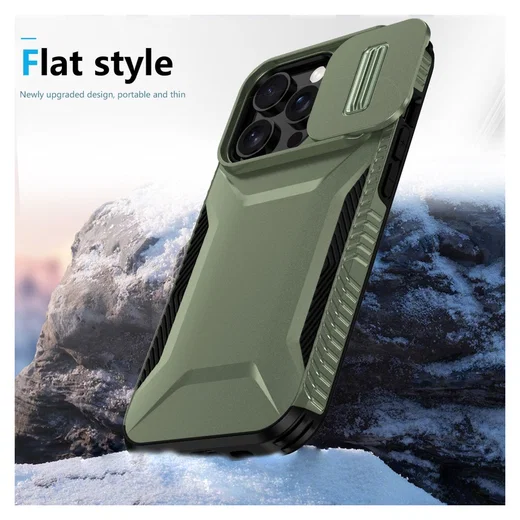 iPhone 14 Pro Hoesje Camera Slider Back Cover Schokbestendig Groen afbeelding 4