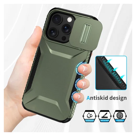 iPhone 14 Pro Hoesje Camera Slider Back Cover Schokbestendig Groen afbeelding 6