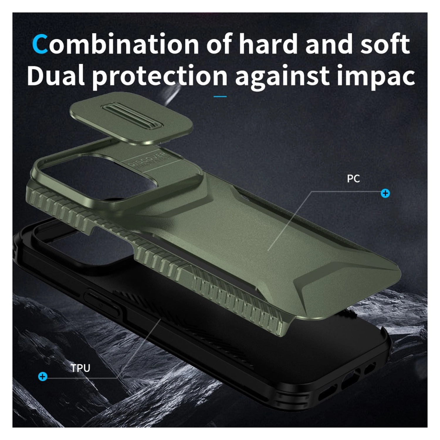 iPhone 14 Pro Hoesje Camera Slider Back Cover Schokbestendig Groen afbeelding 7