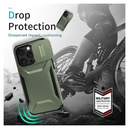 iPhone 14 Pro Hoesje Camera Slider Back Cover Schokbestendig Groen afbeelding 9