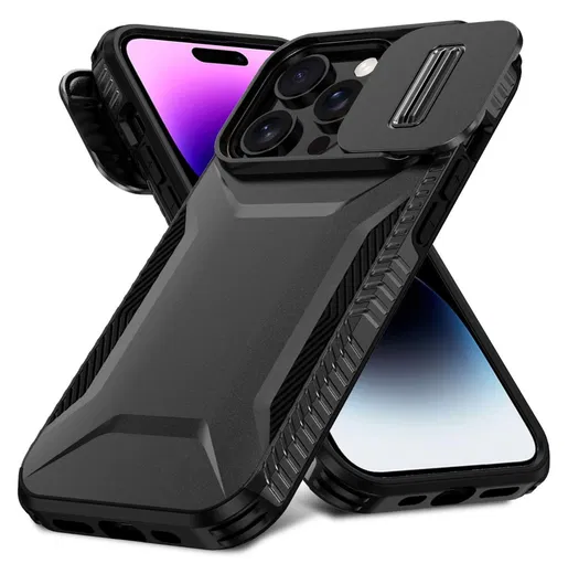 Apple iPhone 14 Pro Hoesje Camera Slider Back Cover Schokbestendig Zwart afbeelding 2