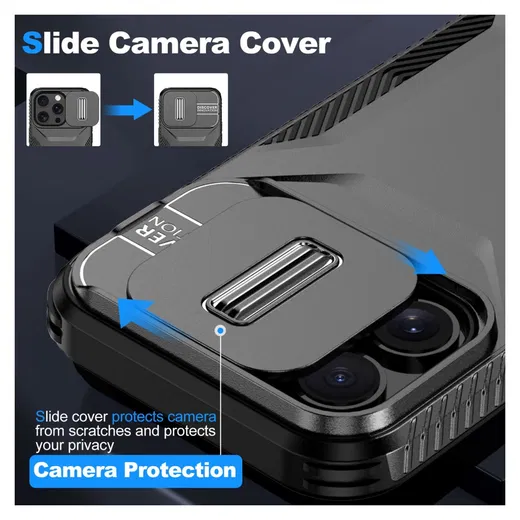 Apple iPhone 14 Pro Hoesje Camera Slider Back Cover Schokbestendig Zwart afbeelding 4