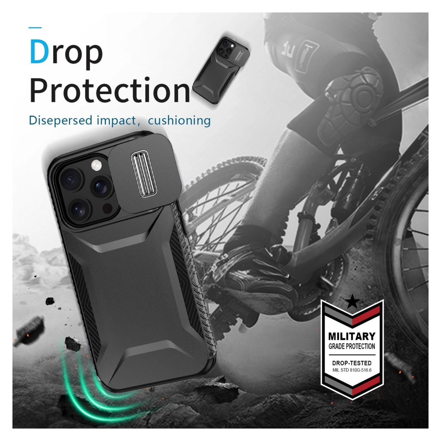 Apple iPhone 14 Pro Hoesje Camera Slider Back Cover Schokbestendig Zwart afbeelding 5