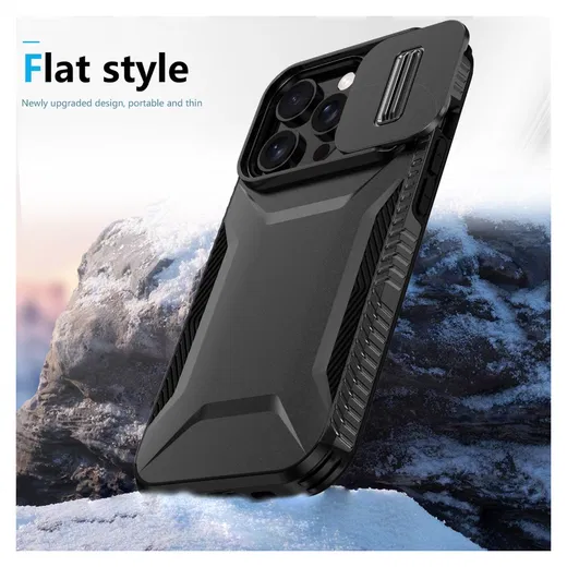 Apple iPhone 14 Pro Hoesje Camera Slider Back Cover Schokbestendig Zwart afbeelding 7