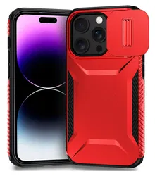 iPhone 14 Pro Hoesje Camera Slider Back Cover Schokbestendig Rood afbeelding