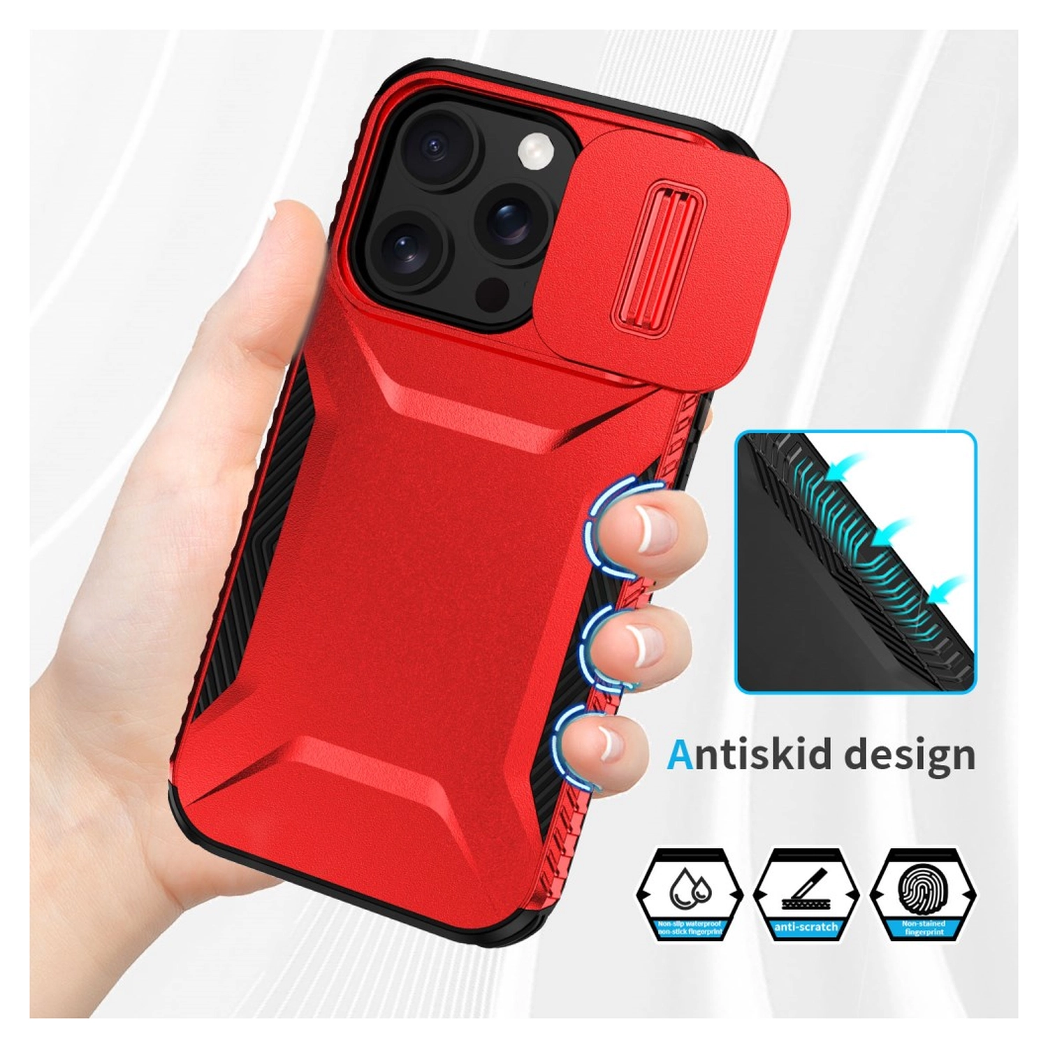 iPhone 14 Pro Hoesje Camera Slider Back Cover Schokbestendig Rood afbeelding 9