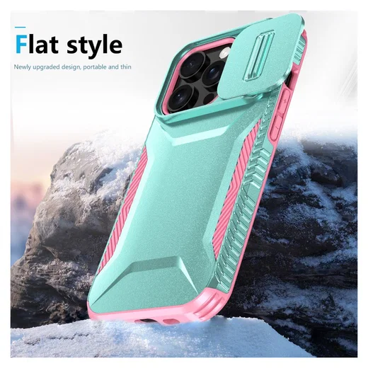 iPhone 14 Pro Hoesje Camera Slider Back Cover Schokbestendig Blauw Roze afbeelding 9