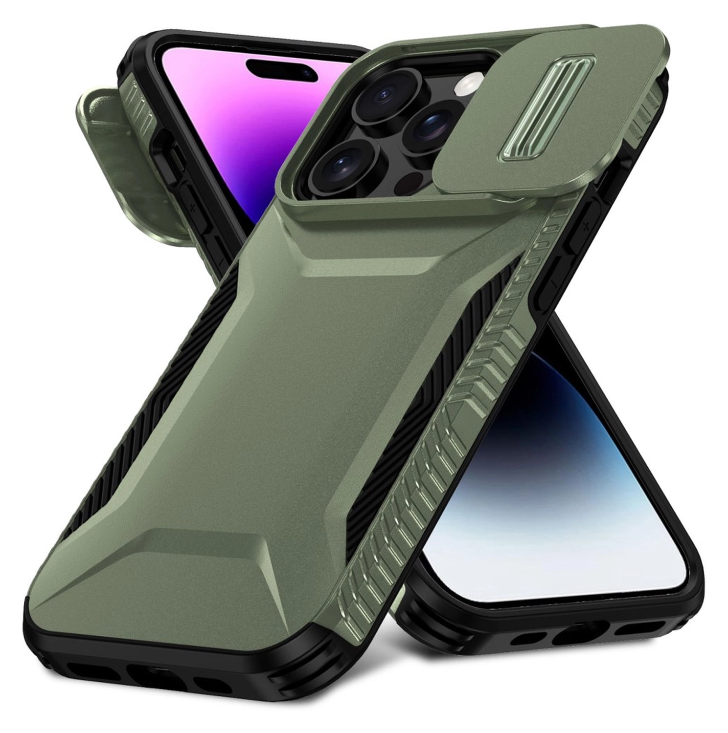 iPhone 14 Pro Max Hoesje Camera Slider Back Cover Schokbestendig Groen afbeelding 1