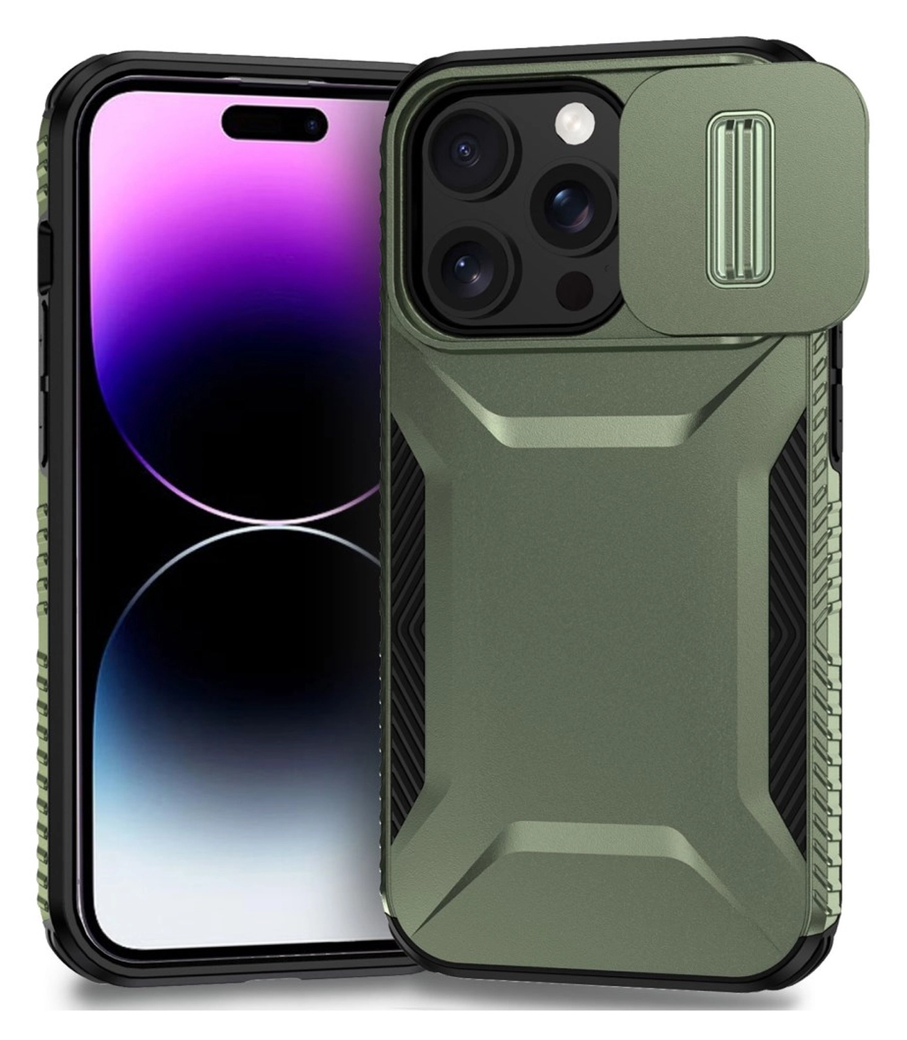 iPhone 14 Pro Max Hoesje Camera Slider Back Cover Schokbestendig Groen afbeelding 2