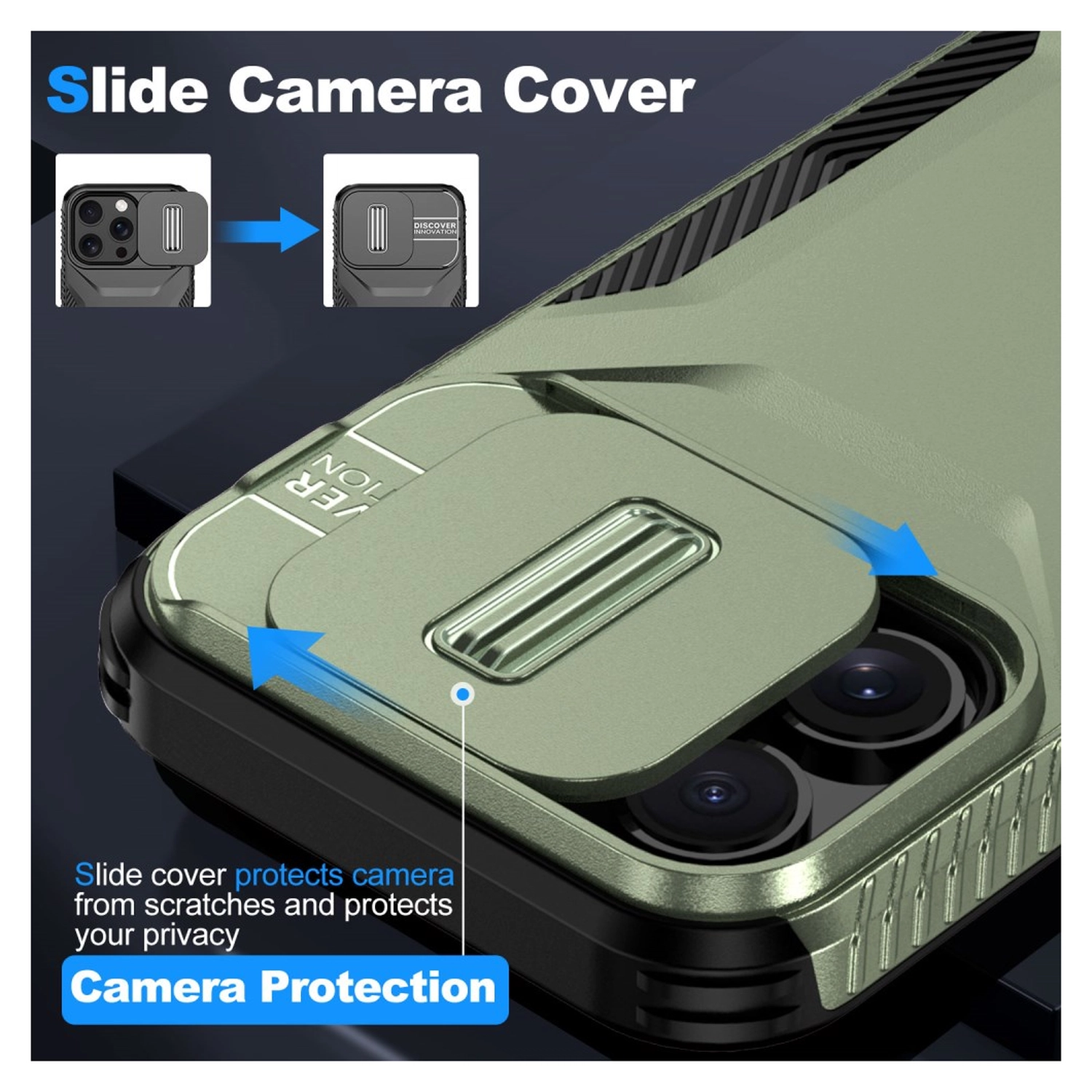 iPhone 14 Pro Max Hoesje Camera Slider Back Cover Schokbestendig Groen afbeelding 6