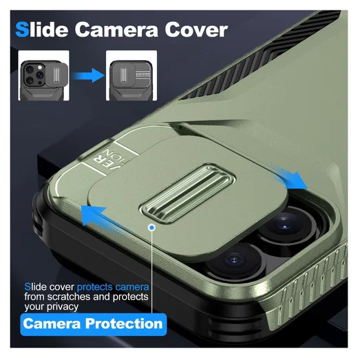 iPhone 14 Pro Max Hoesje Camera Slider Back Cover Schokbestendig Groen afbeelding 6