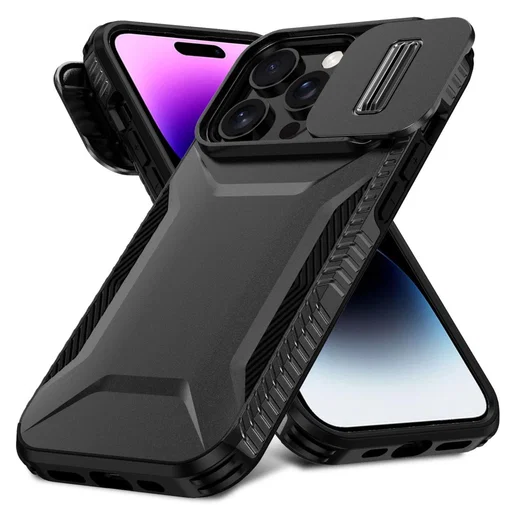 iPhone 14 Pro Max Hoesje Camera Slider Back Cover Schokbestendig Zwart afbeelding 2