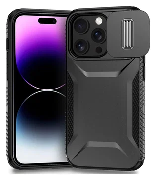 iPhone 14 Pro Max Hoesje Camera Slider Back Cover Schokbestendig Zwart