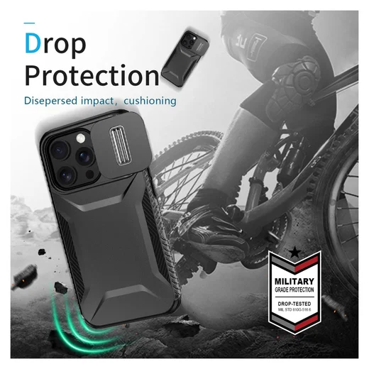 iPhone 14 Pro Max Hoesje Camera Slider Back Cover Schokbestendig Zwart afbeelding 6