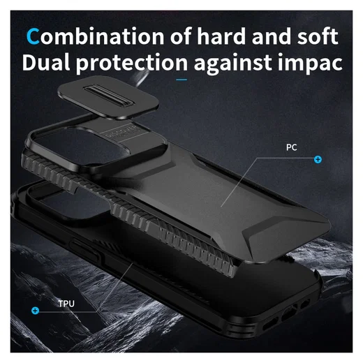 iPhone 14 Pro Max Hoesje Camera Slider Back Cover Schokbestendig Zwart afbeelding 7