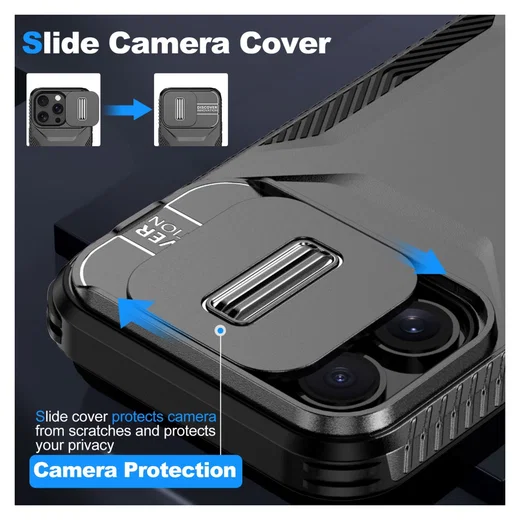 iPhone 14 Pro Max Hoesje Camera Slider Back Cover Schokbestendig Zwart afbeelding 9