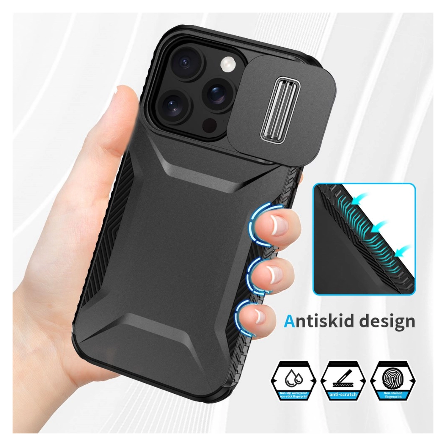 iPhone 14 Pro Max Hoesje Camera Slider Back Cover Schokbestendig Zwart afbeelding 10