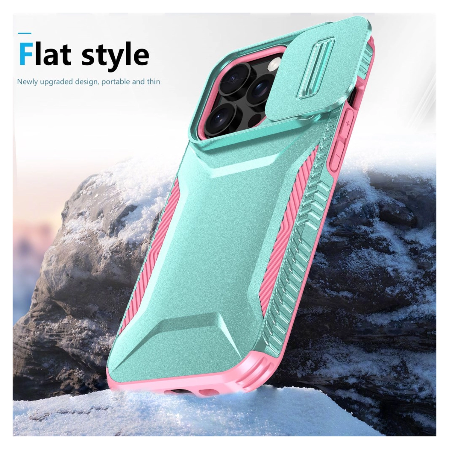 iPhone 14 Pro Max Hoesje Camera Slider Back Cover Schokbestendig Blauw Roze afbeelding 4