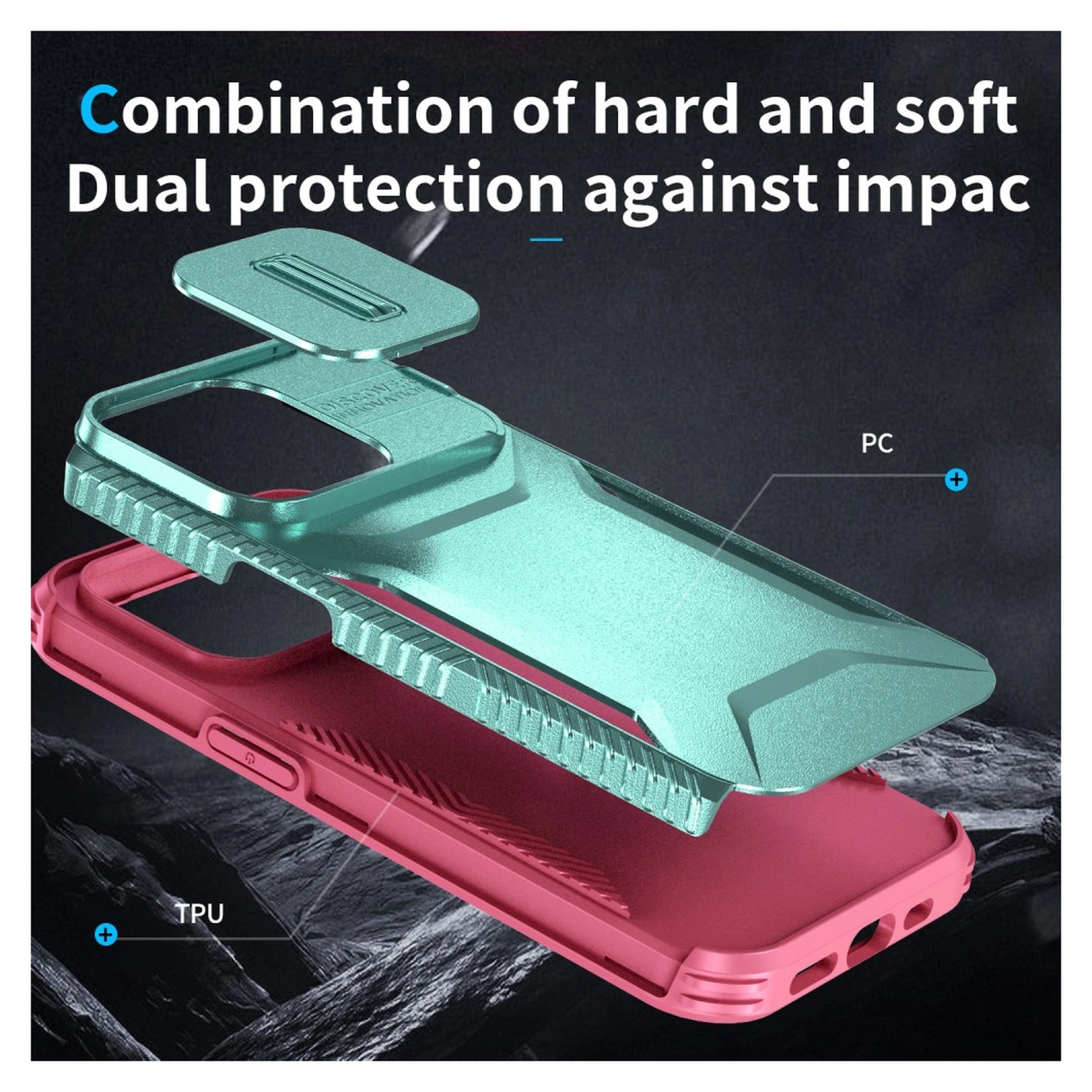 iPhone 14 Pro Max Hoesje Camera Slider Back Cover Schokbestendig Blauw Roze afbeelding 6