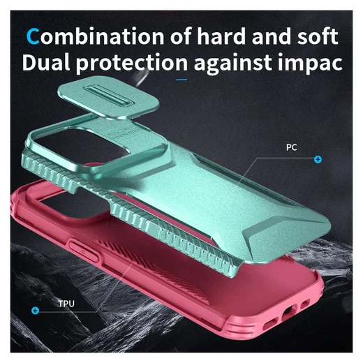 iPhone 14 Pro Max Hoesje Camera Slider Back Cover Schokbestendig Blauw Roze afbeelding 6