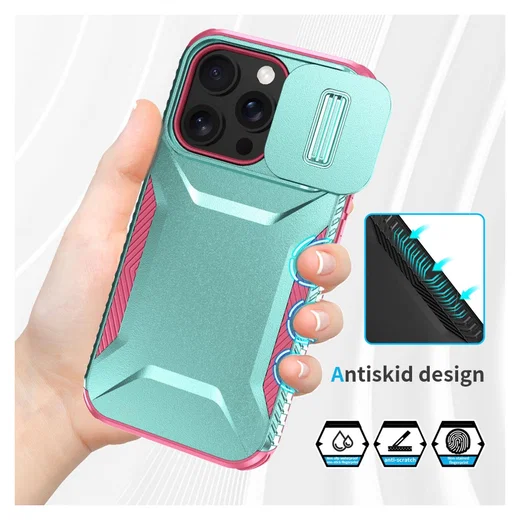 iPhone 14 Pro Max Hoesje Camera Slider Back Cover Schokbestendig Blauw Roze afbeelding 9