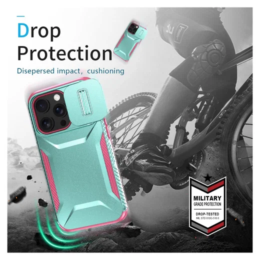 iPhone 14 Pro Max Hoesje Camera Slider Back Cover Schokbestendig Blauw Roze afbeelding 10