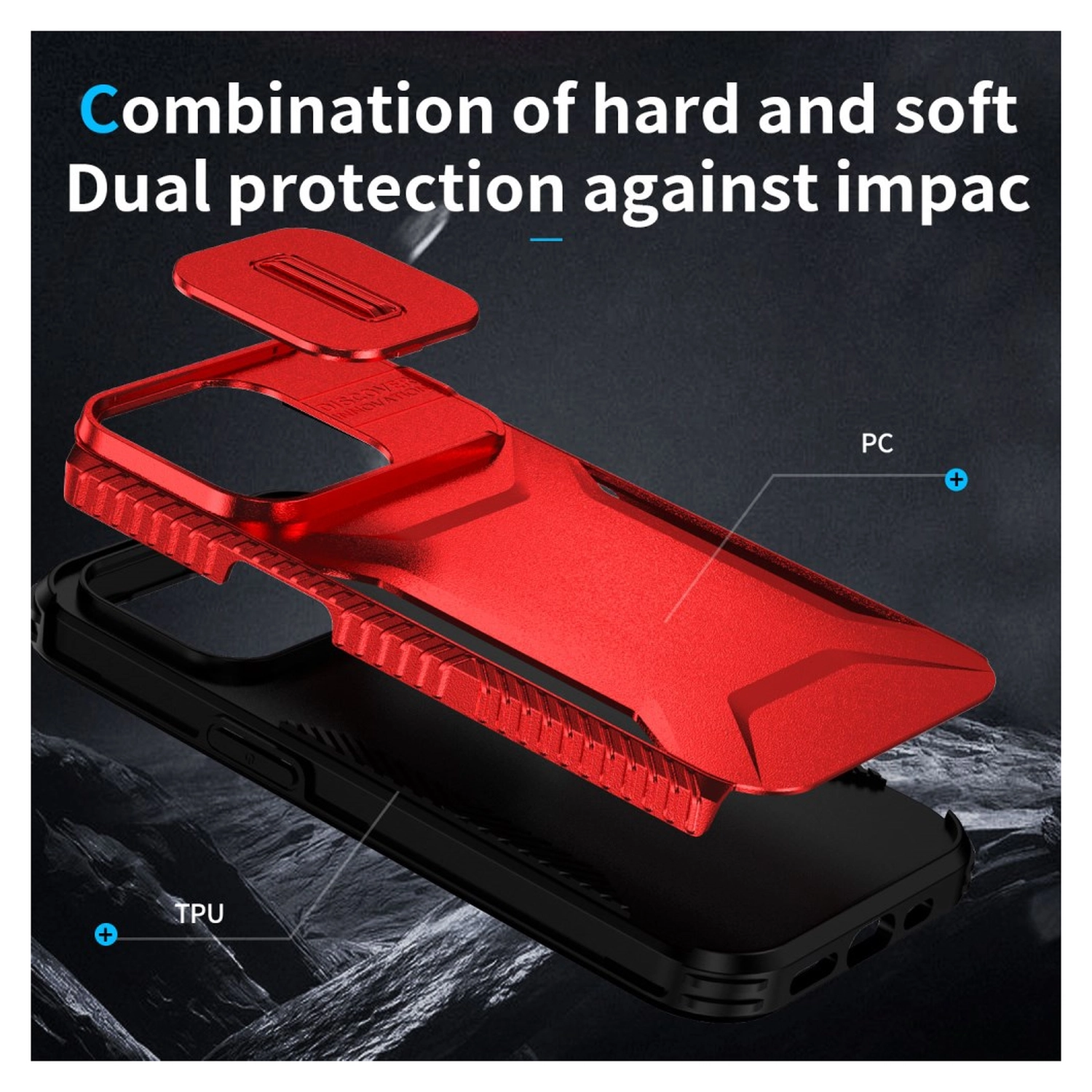 iPhone 14 Pro Max Hoesje Camera Slider Back Cover Schokbestendig Rood afbeelding 6