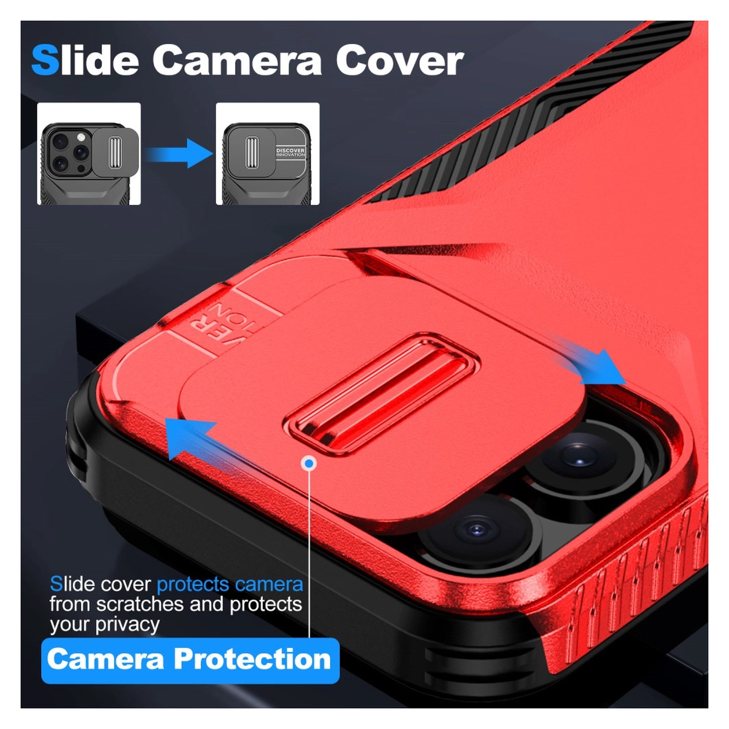 iPhone 14 Pro Max Hoesje Camera Slider Back Cover Schokbestendig Rood afbeelding 7