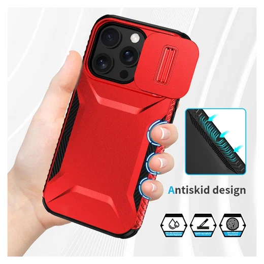 iPhone 14 Pro Max Hoesje Camera Slider Back Cover Schokbestendig Rood afbeelding 10