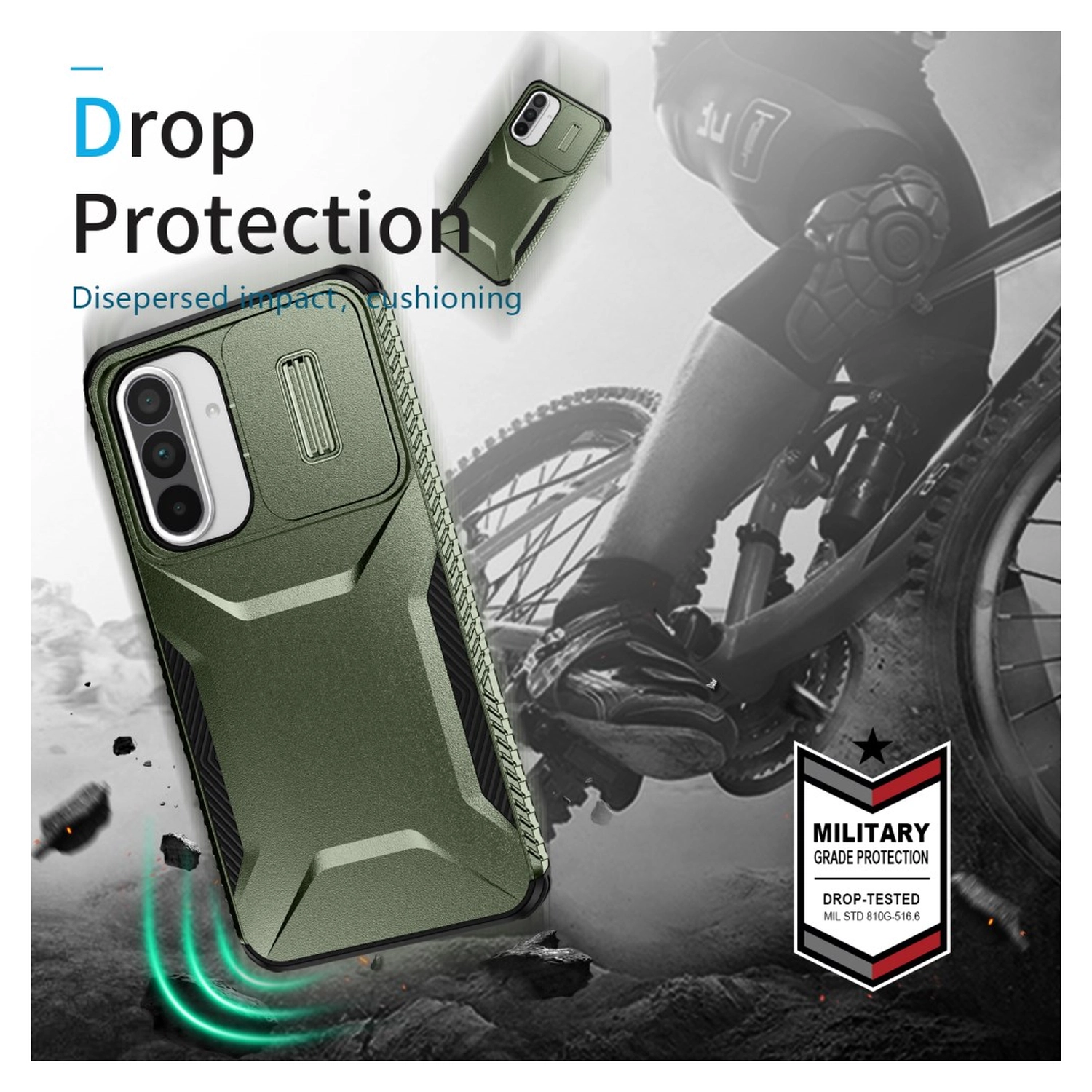 Samsung Galaxy A56/A37/A36 Hoesje Camera Slider Back Cover Schokbestendig Groen afbeelding 8