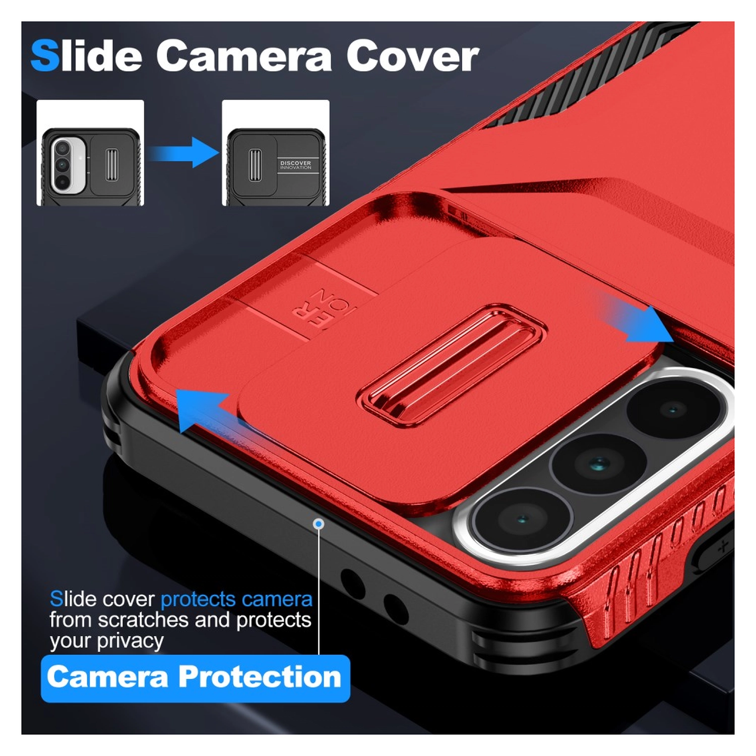 Samsung Galaxy A56/A37/A36 Hoesje Camera Slider Back Cover Schokbestendig Rood afbeelding 7