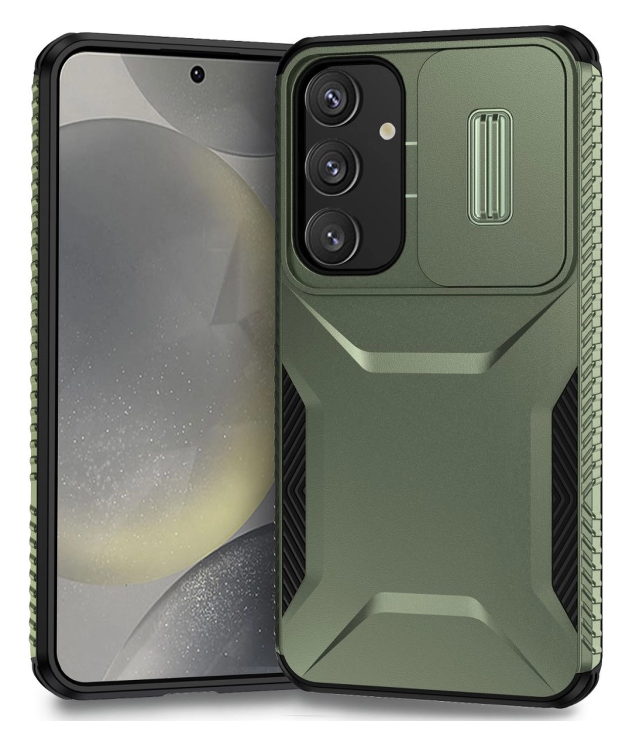 Samsung Galaxy S25 / S24 Hoesje Camera Slider Back Cover Schokbestendig Groen afbeelding 1