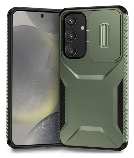 Samsung Galaxy S25 / S24 Hoesje Camera Slider Back Cover Schokbestendig Groen afbeelding 1