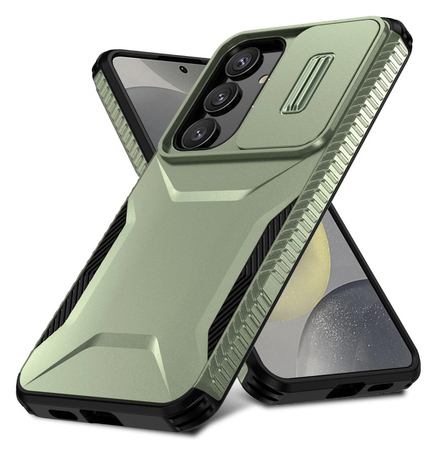 Samsung Galaxy S25 / S24 Hoesje Camera Slider Back Cover Schokbestendig Groen afbeelding 2