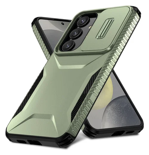 Samsung Galaxy S25 / S24 Hoesje Camera Slider Back Cover Schokbestendig Groen afbeelding 2
