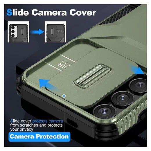 Samsung Galaxy S25 / S24 Hoesje Camera Slider Back Cover Schokbestendig Groen afbeelding 5
