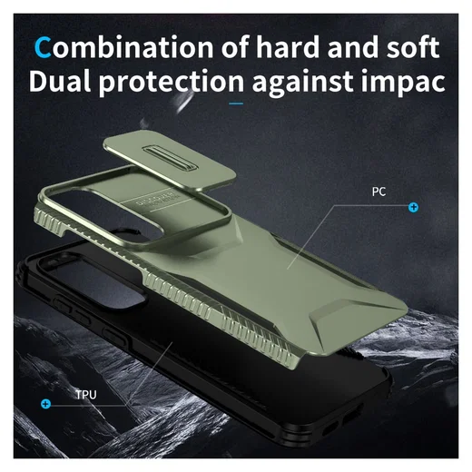 Samsung Galaxy S25 / S24 Hoesje Camera Slider Back Cover Schokbestendig Groen afbeelding 8